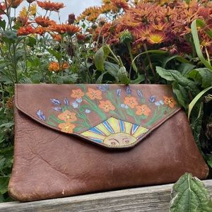 Genuine 100% quality leather clutch, hand painted